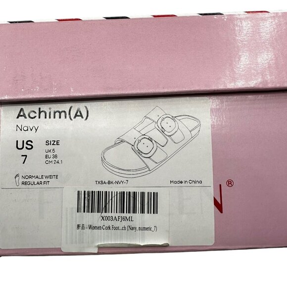 Fitvalen Women Size 7 Achim Navy Flat Cork Foot Twin Buckle Slide Sandal‎ NEW - Picture 8 of 10